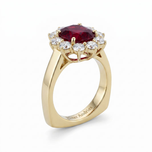 Ruby & Diamond Yellow Gold Halo Engagement Ring No. 105