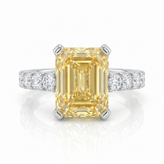Yellow Diamond & Diamond Platinum Engagement Ring · 6.62ct