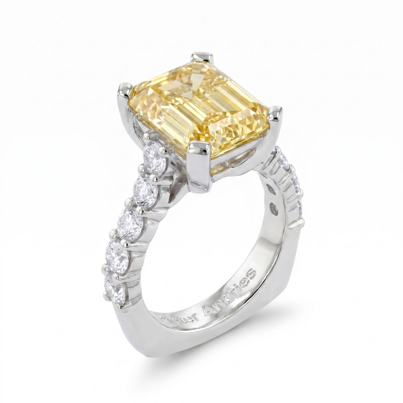 Yellow Diamond & Diamond Platinum Engagement Ring · 6.62ct