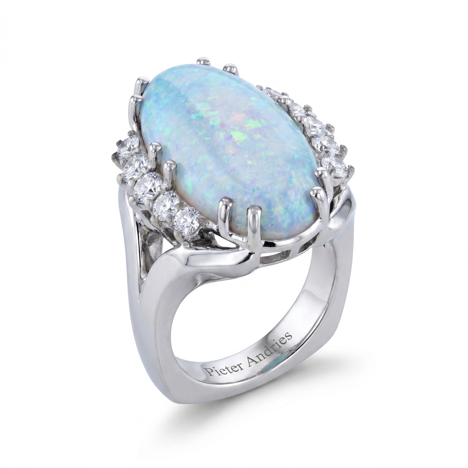 Opal & Diamond White Gold Halo Ring No. 078
