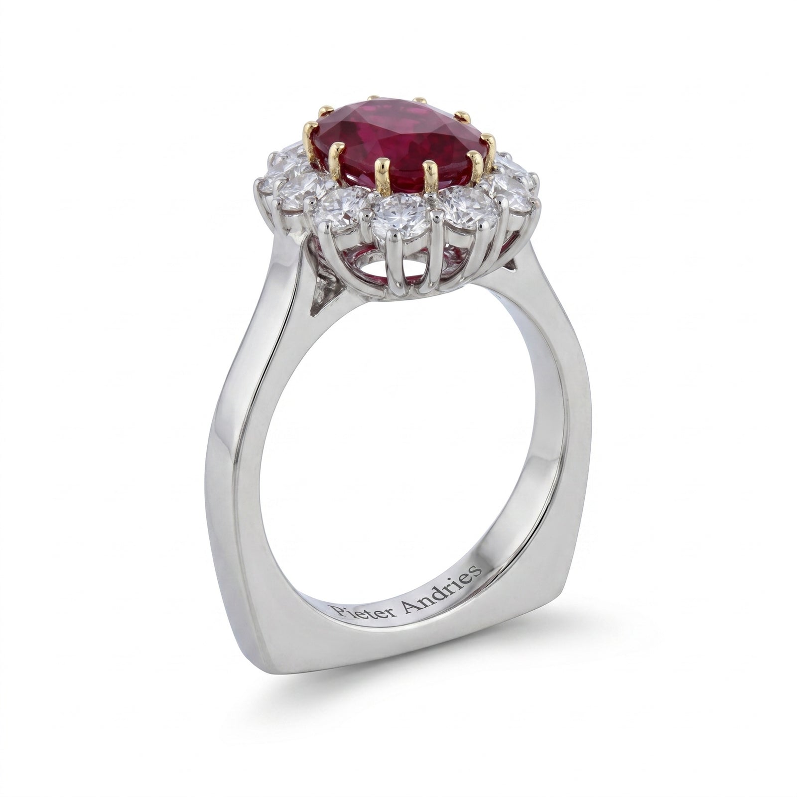 Ruby & Diamond White Gold Halo Engagement Ring No. 089