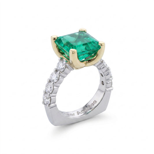 Emerald & Diamond Two-Tone Gold Ring No. 098
