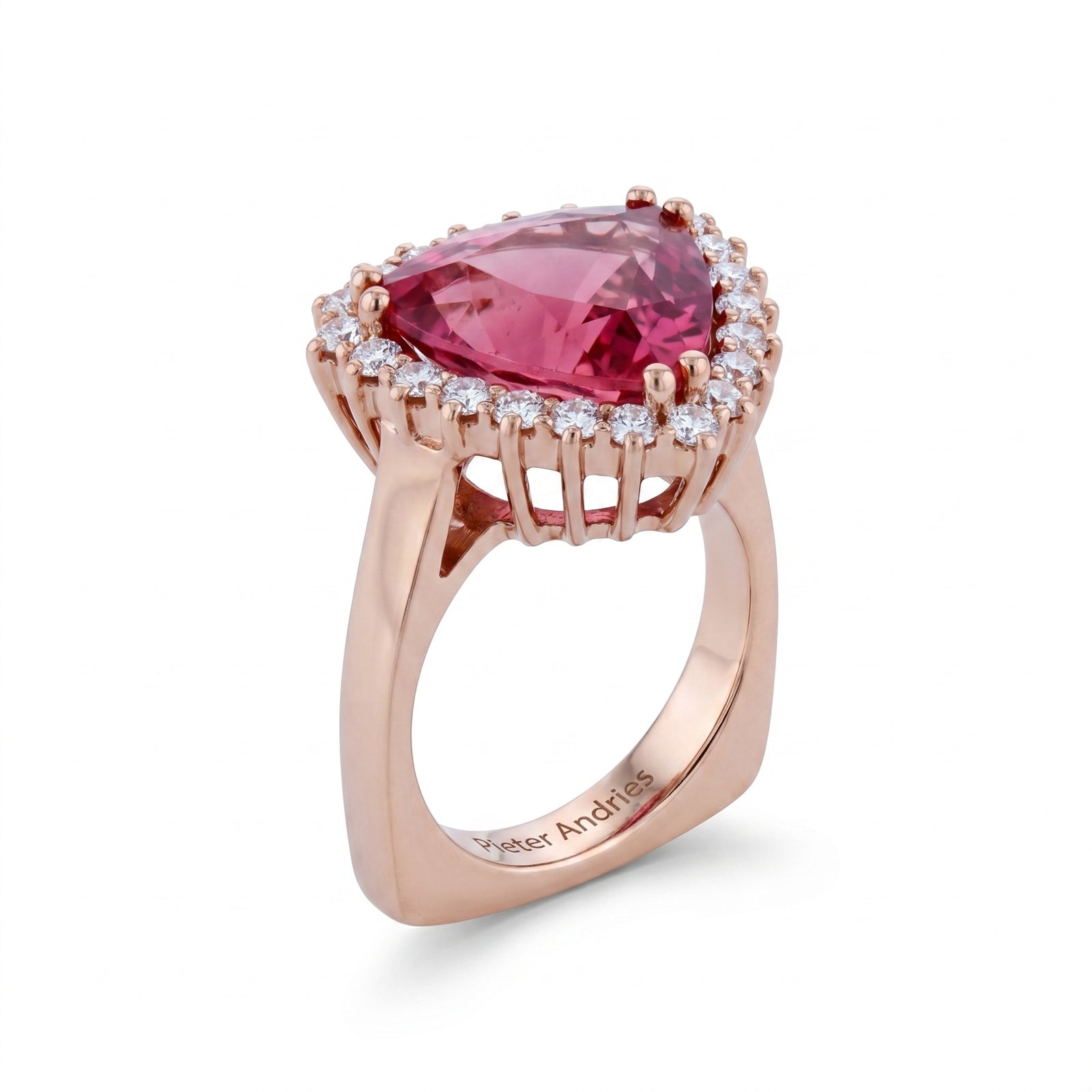 Pink Tourmaline & Diamond Rose Gold Halo Ring No. 101