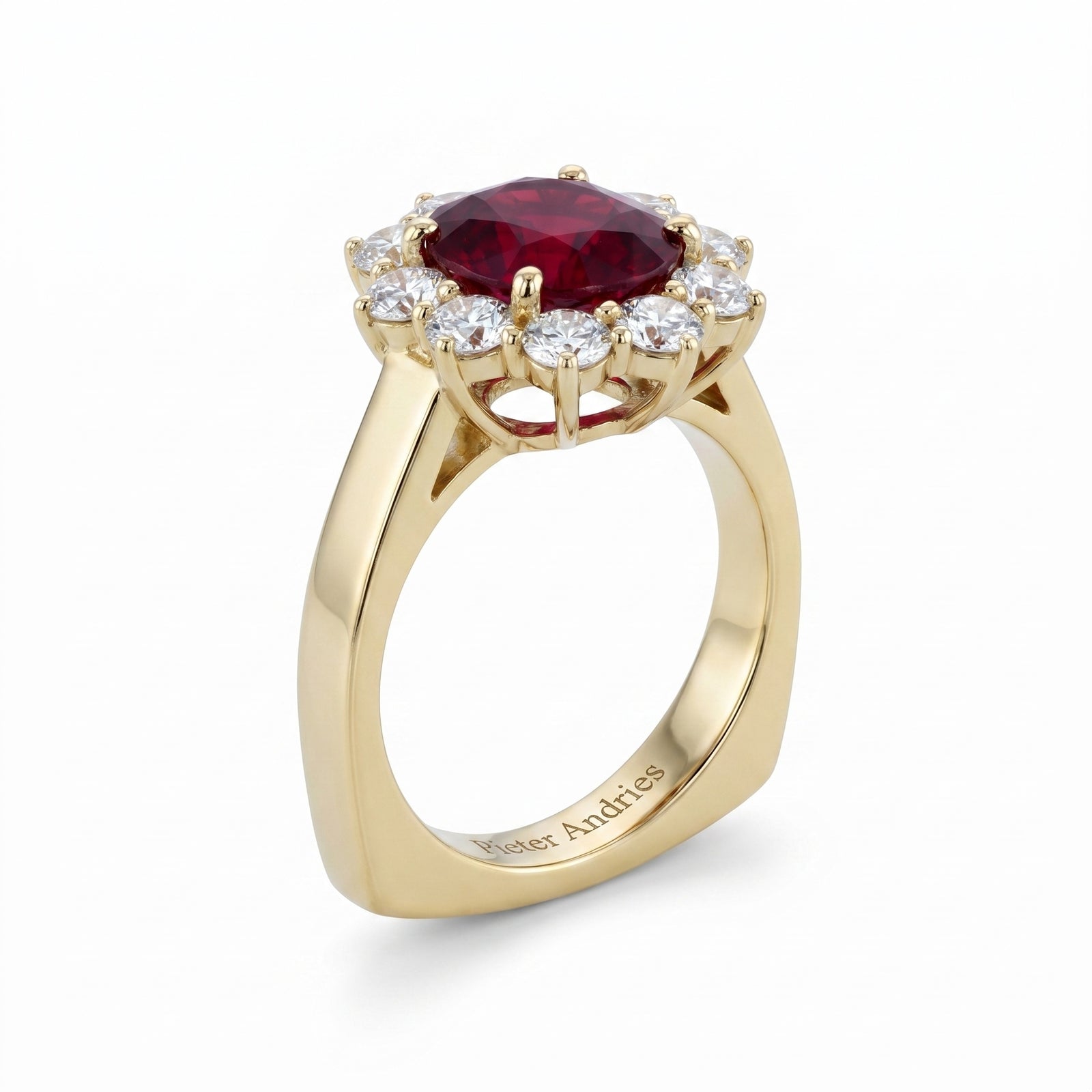 Ruby & Diamond Yellow Gold Halo Engagement Ring No. 105