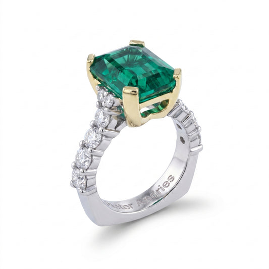 Emerald & Diamond Two-Tone Gold Ring No. 111