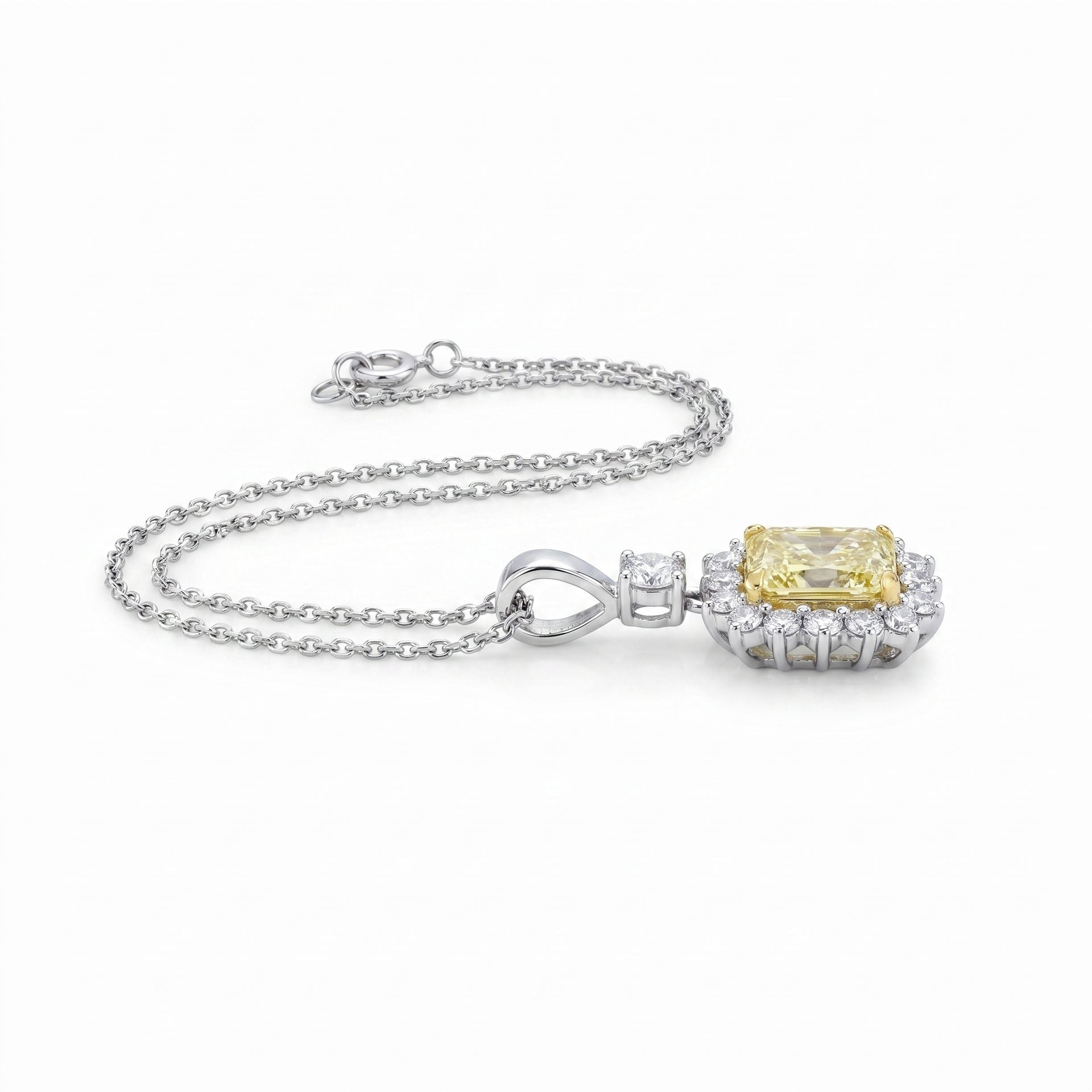 Yellow Diamond & Diamond White Gold Halo Necklace No. 117