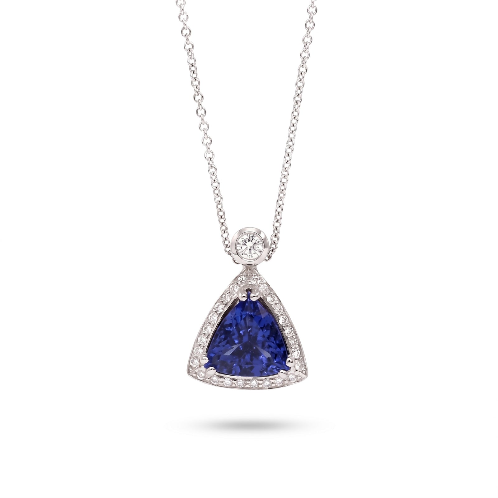 Tanzanite & Diamond White Gold Halo Necklace No. 122