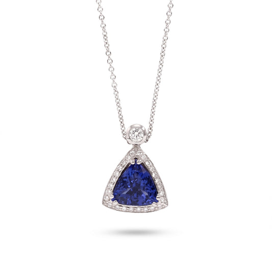 Tanzanite & Diamond White Gold Halo Necklace No. 122
