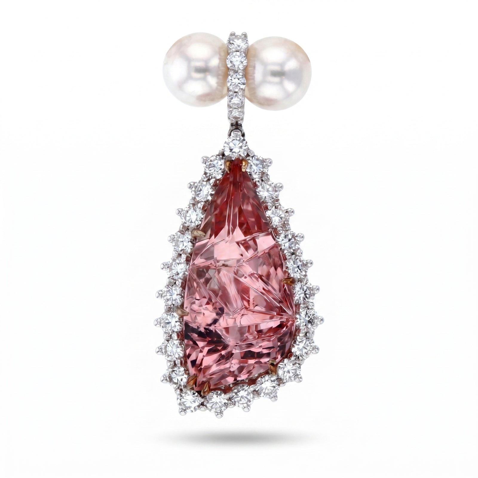 Pink Tourmaline & Diamond White Gold Halo Pendant No. 148