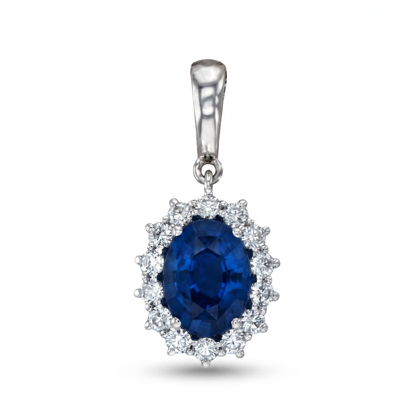 Sapphire & Diamond White Gold Halo Pendant No. 150
