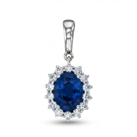 Sapphire & Diamond White Gold Halo Pendant No. 150
