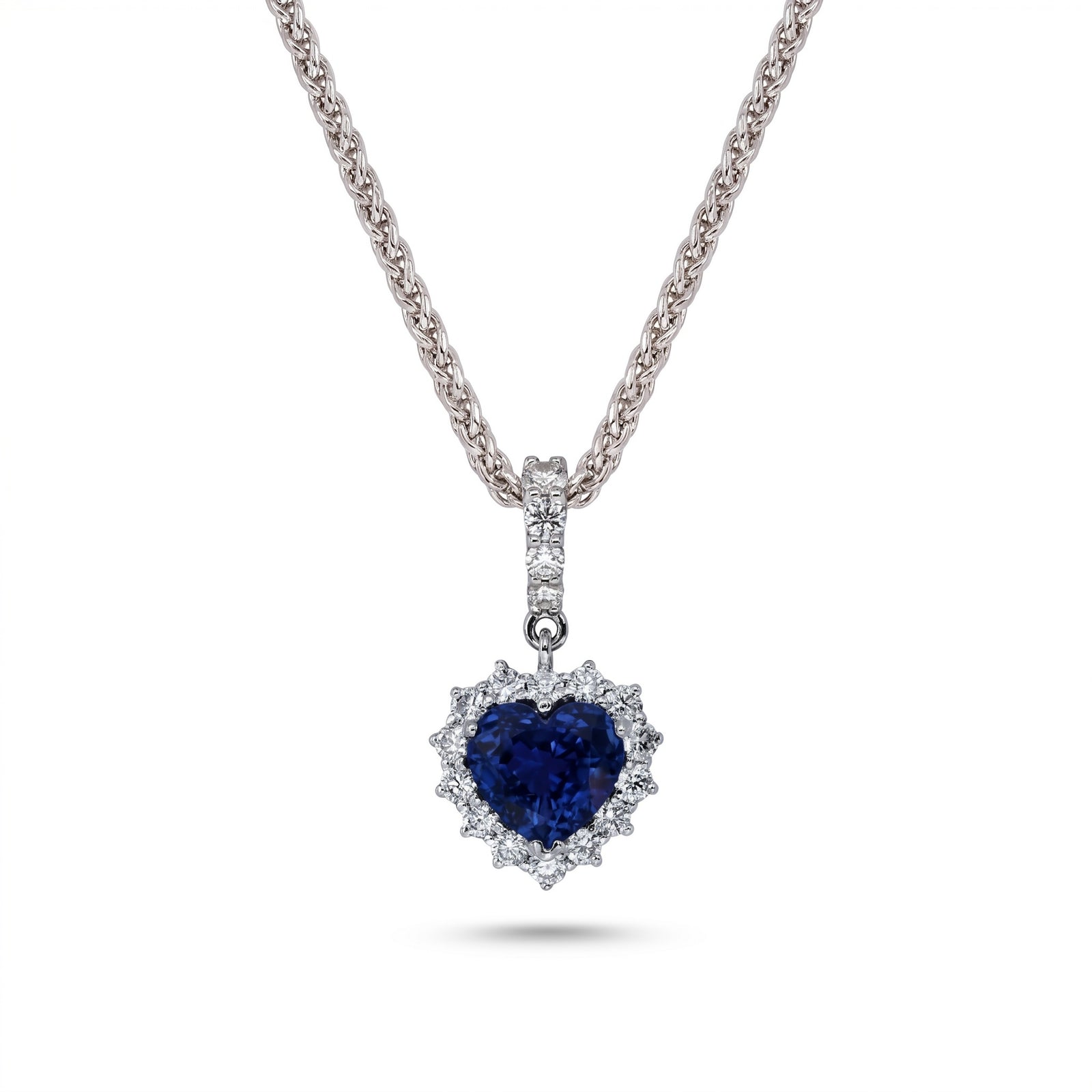 Sapphire & Diamond White Gold Halo Necklace No. 151