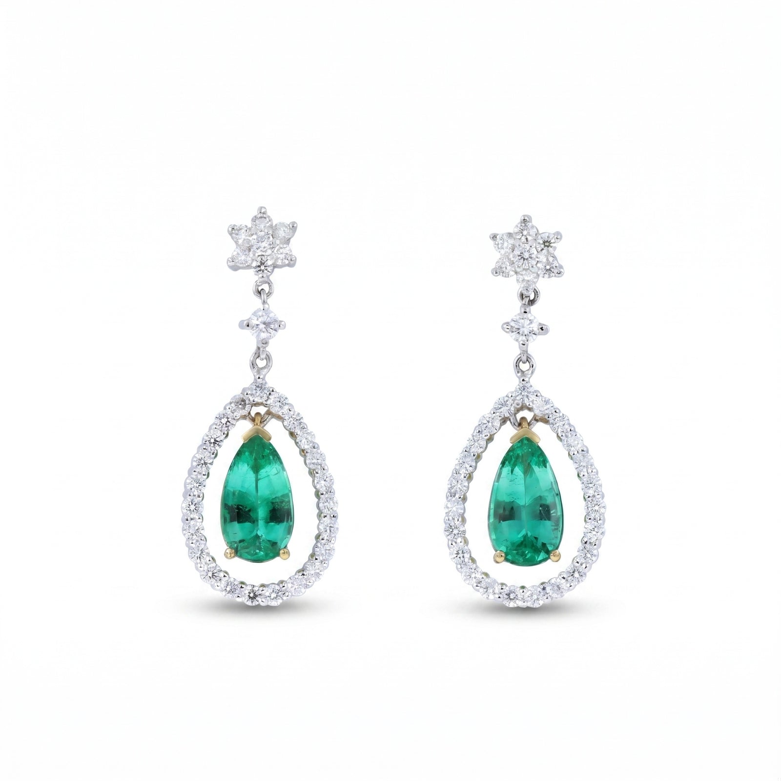 Emerald & Diamond Two-Tone Gold Halo Earrings No. 168