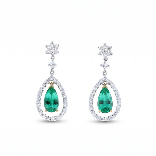 Emerald & Diamond Two-Tone Gold Halo Earrings No. 168