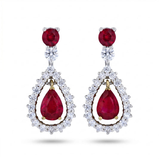 Ruby & Diamond White Gold Halo Earrings No. 172