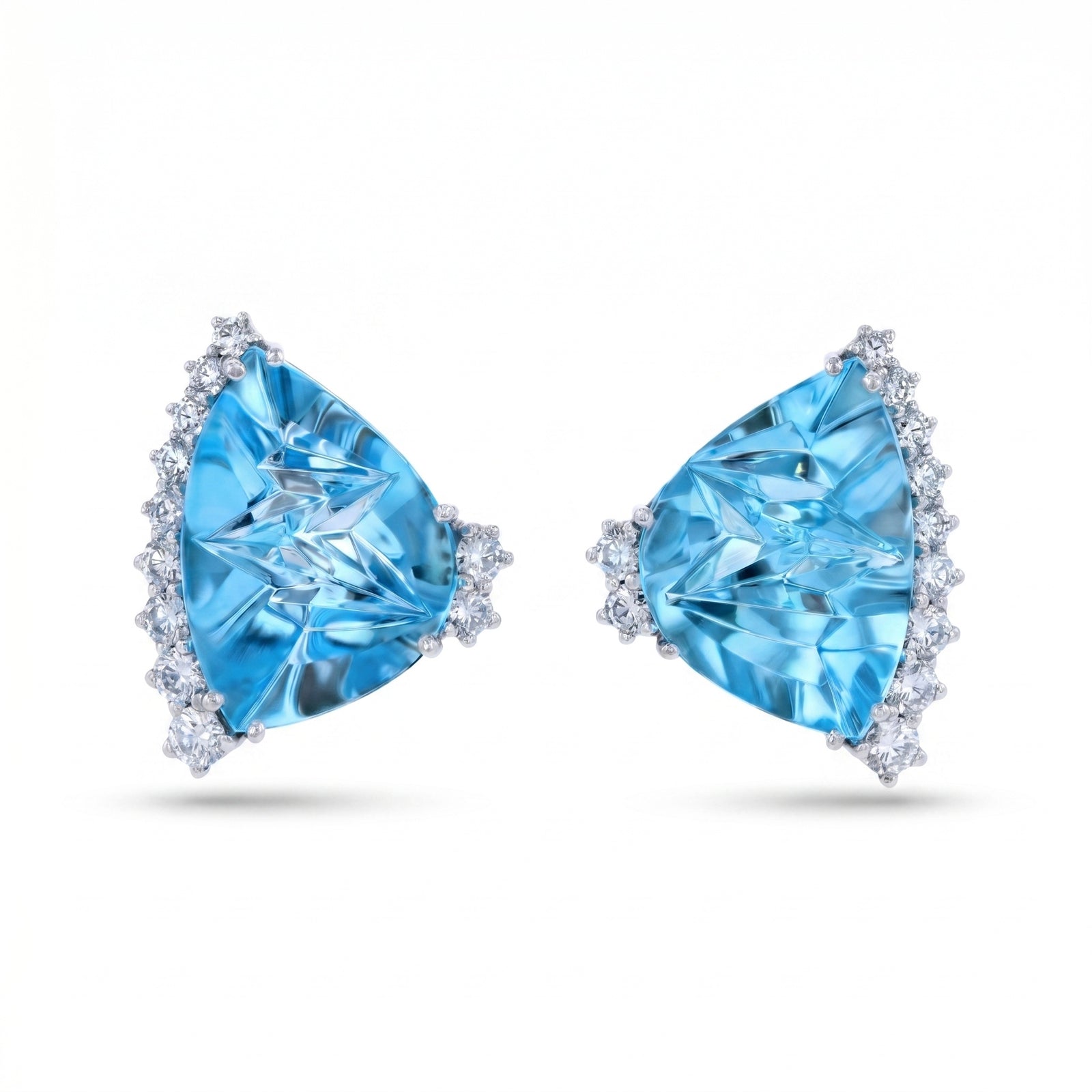 Blue Topaz & Diamond White Gold Halo Earrings No. 179