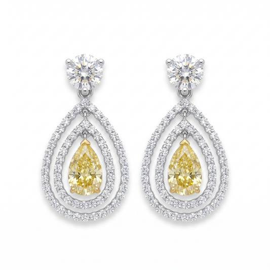 Yellow Diamond & Diamond White Gold Double Halo Drop Earrings No. 376