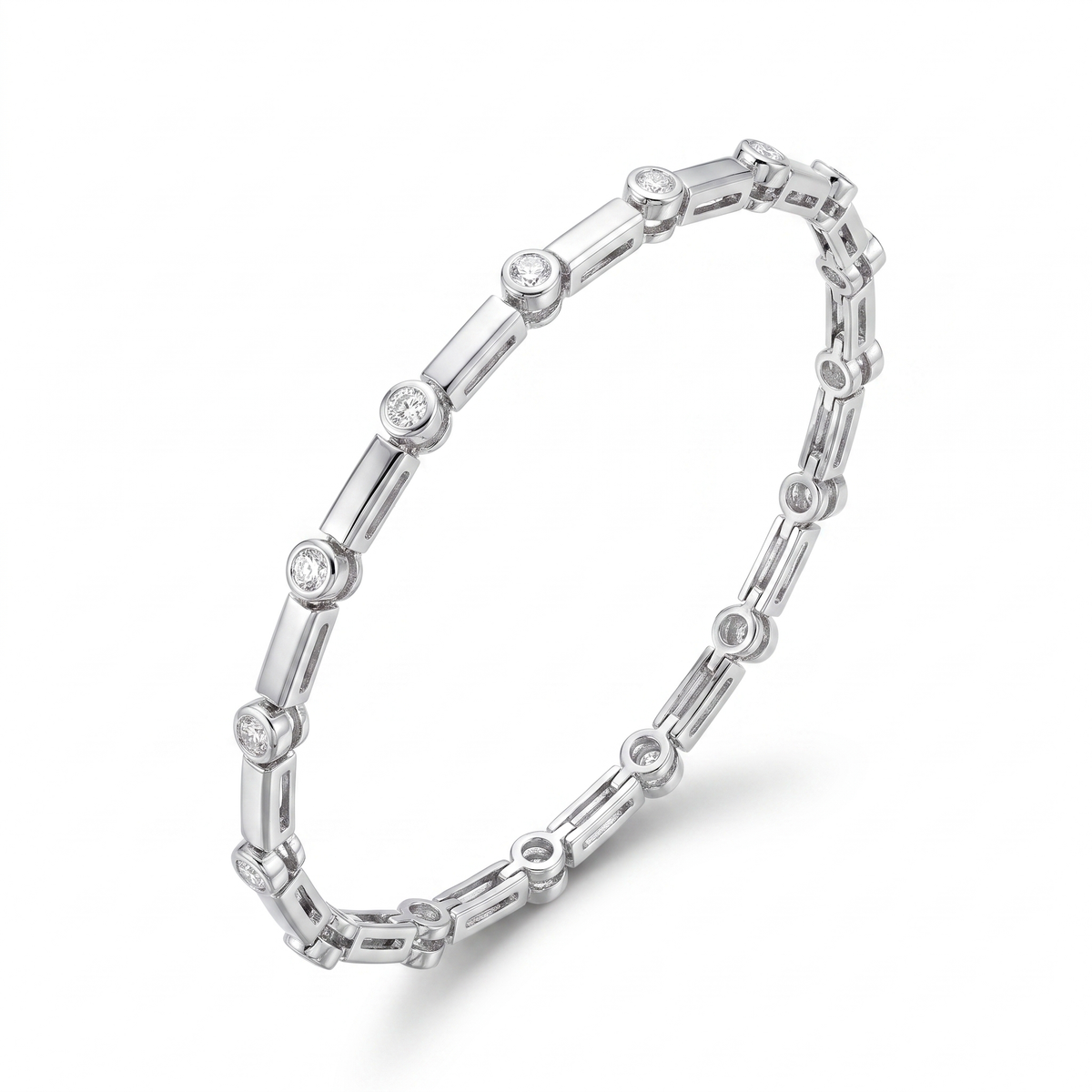 Diamond White Gold Bezel Station Bracelet No. 379