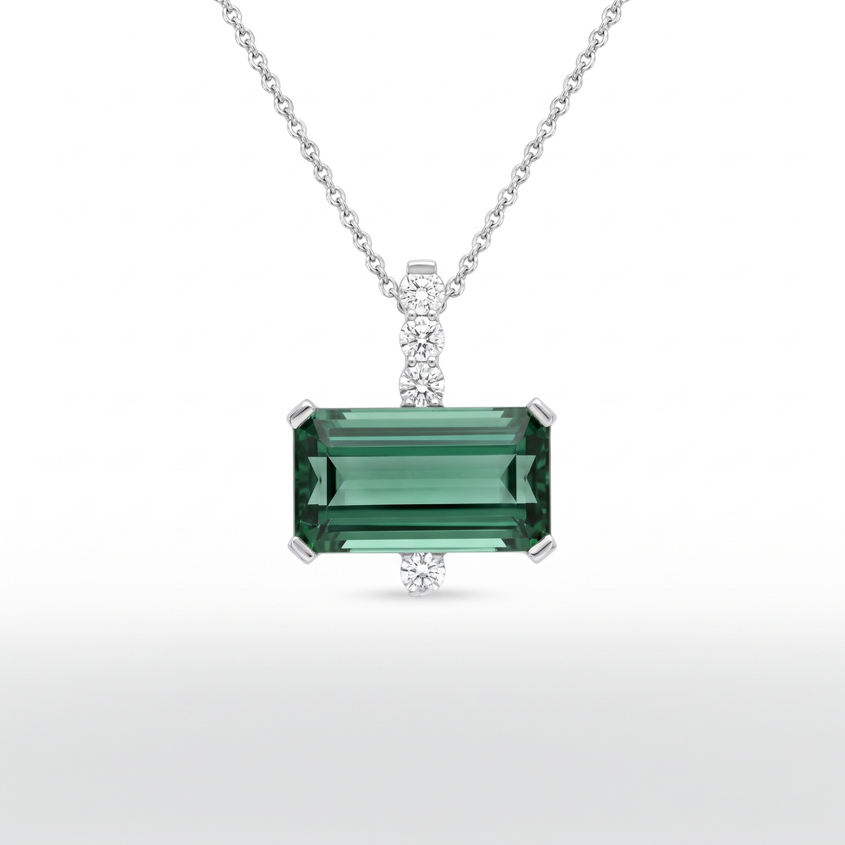 Green Tourmaline & Diamond White Gold Pendant No. 395