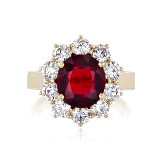 Pieter Andries Ruby & Diamond Yellow Gold Halo Ring · 3.16ct