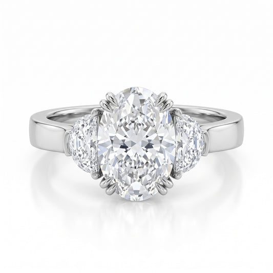 Pieter Andries 6.06ct oval diamond three-stone platinum engagement ring