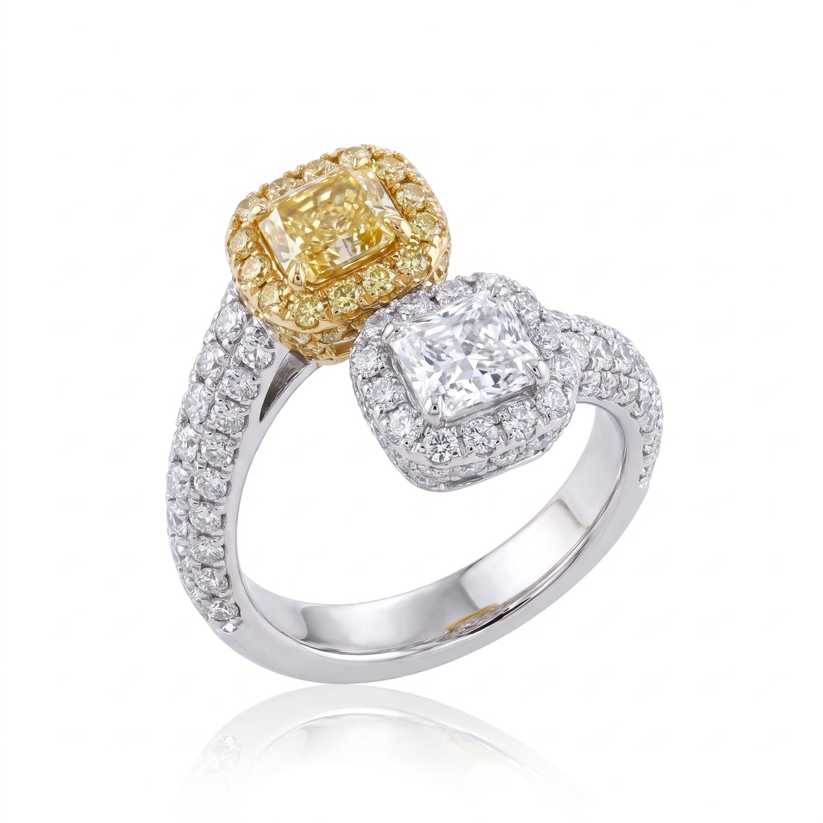 Pieter Andries Platinum & 18K Yellow Gold Yellow Diamond & Diamond Toi et Moi Ring · 1.52ct
