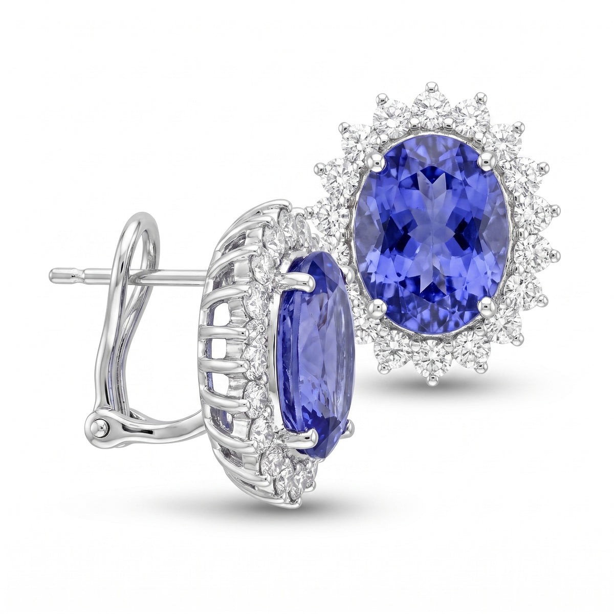 Tanzanite & Diamond White Gold Halo Earrings No. 384