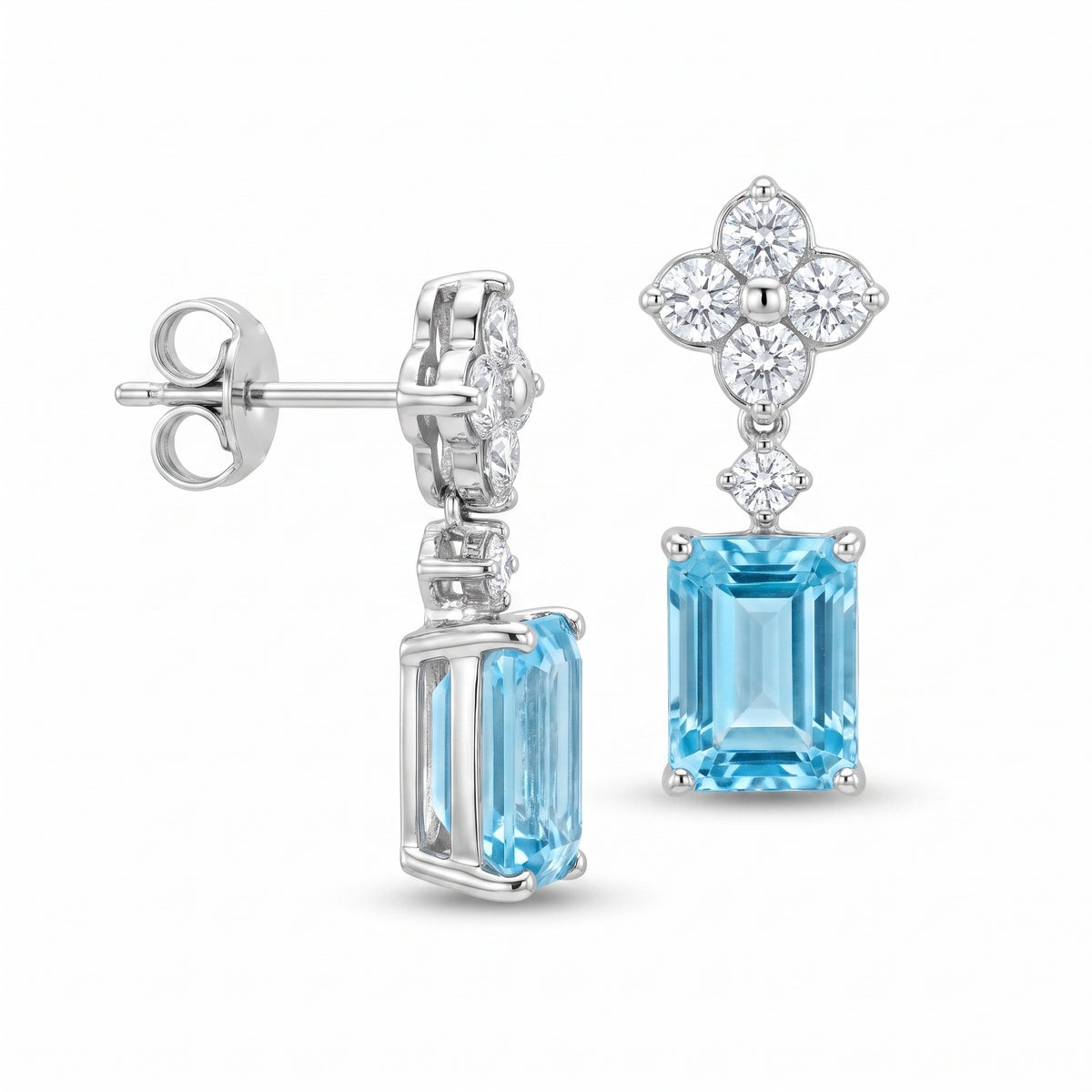 Aquamarine & Diamond White Gold Drop Earrings No. 389