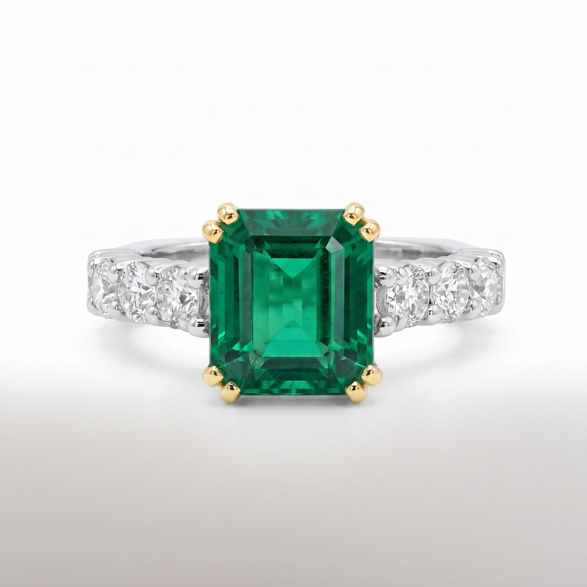 Platinum & 18K Yellow Gold Emerald & Diamond Ring No. 381