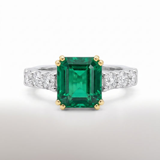 Platinum & 18K Yellow Gold Emerald & Diamond Ring No. 381