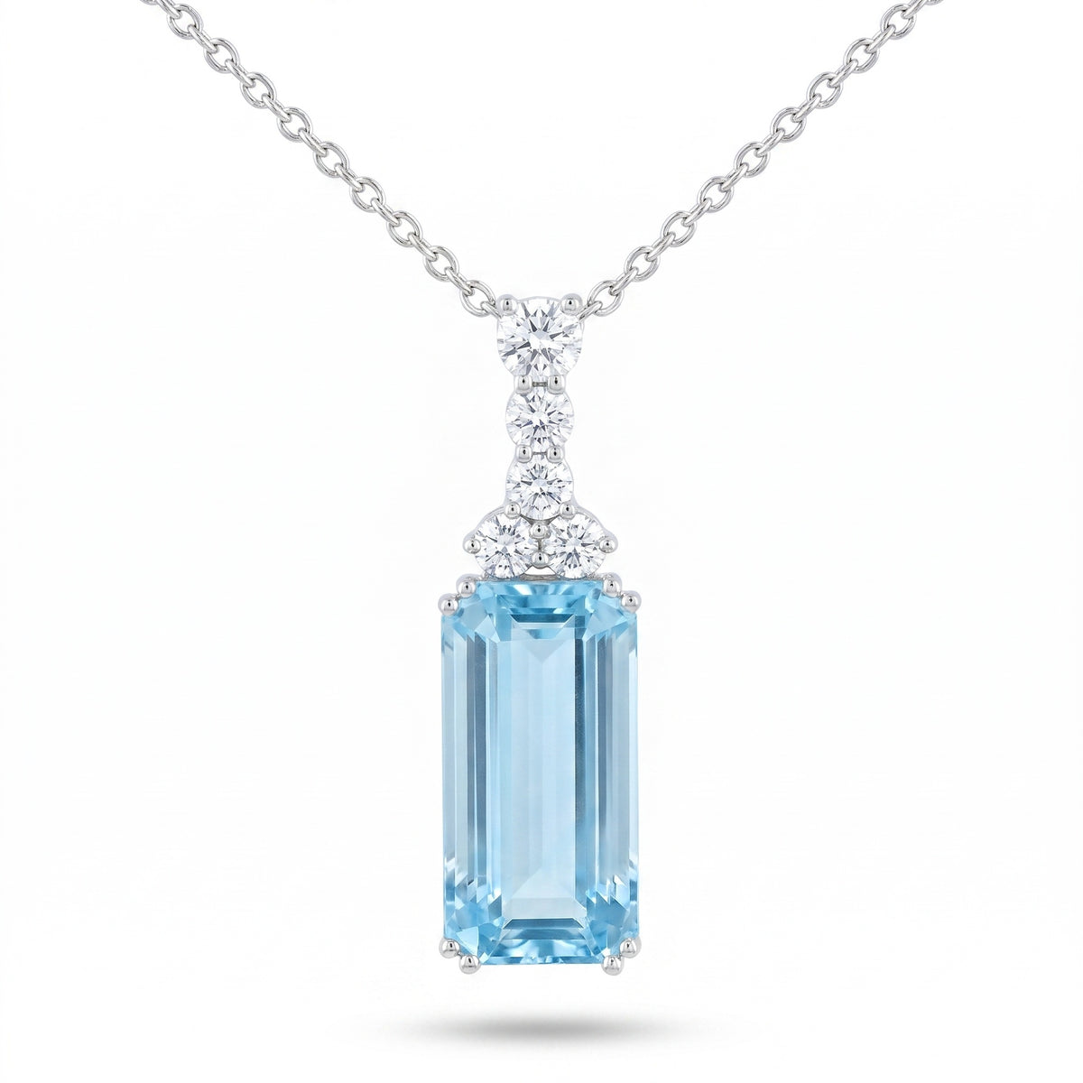 Aquamarine & Diamond White Gold Pendant Necklace No. 390