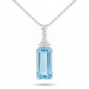 Aquamarine & Diamond White Gold Pendant Necklace No. 390
