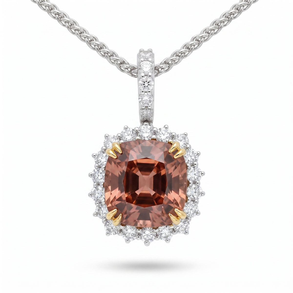 Zircon & Diamond Two-Tone Gold Halo Pendant No. 385