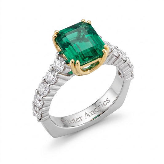 Platinum & 18K Yellow Gold Emerald & Diamond Ring No. 381