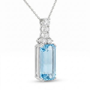 Aquamarine & Diamond White Gold Pendant Necklace No. 390