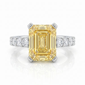 Yellow Diamond & Diamond Platinum Engagement Ring · 6.62ct