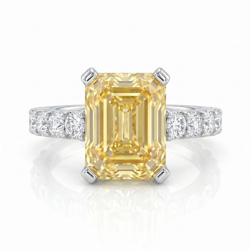 Yellow Diamond & Diamond Platinum Engagement Ring · 6.62ct